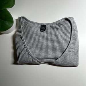 gray vcut button up crop top